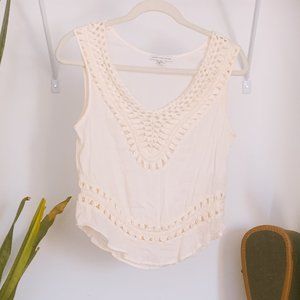 American Eagle Outfitters Crochet Cream Tank Top